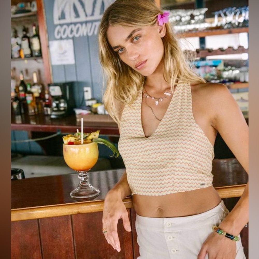 O’Neill Crop Top Halter Back Tie Sz Medium multicolor surf boho festival